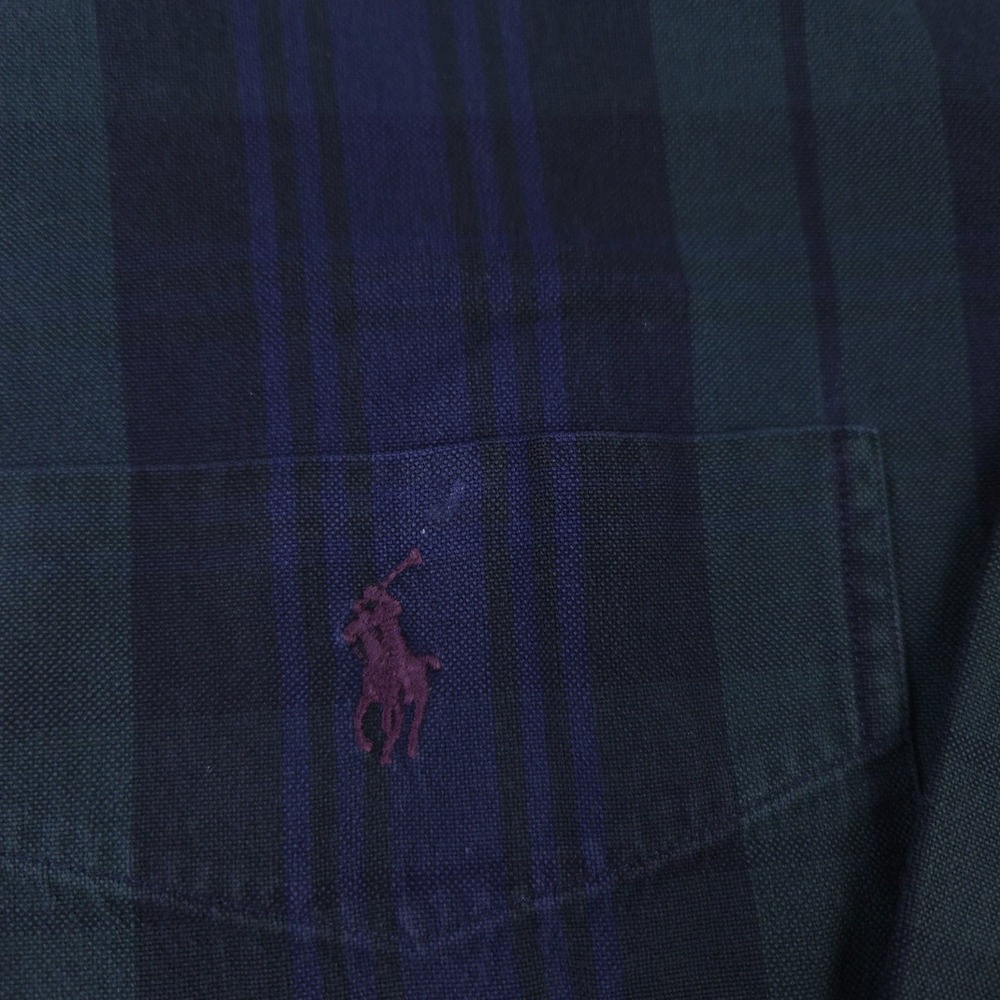 Polo Ralph Lauren Big Shirt Men Medium Tartan Plaid Long Sleeve Button Pony Logo - Picture 5 of 9